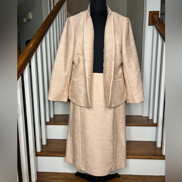 Talbots Skirt Suit Set Blush Pink Tweed Size 16 Jacket / 14 Skirt - Picture 2 of 6